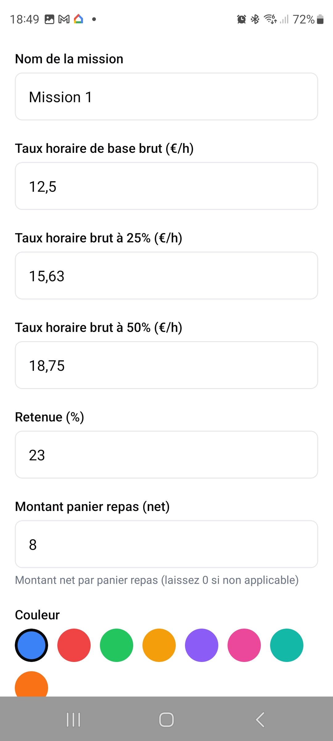 Formulaire de création d'une mission